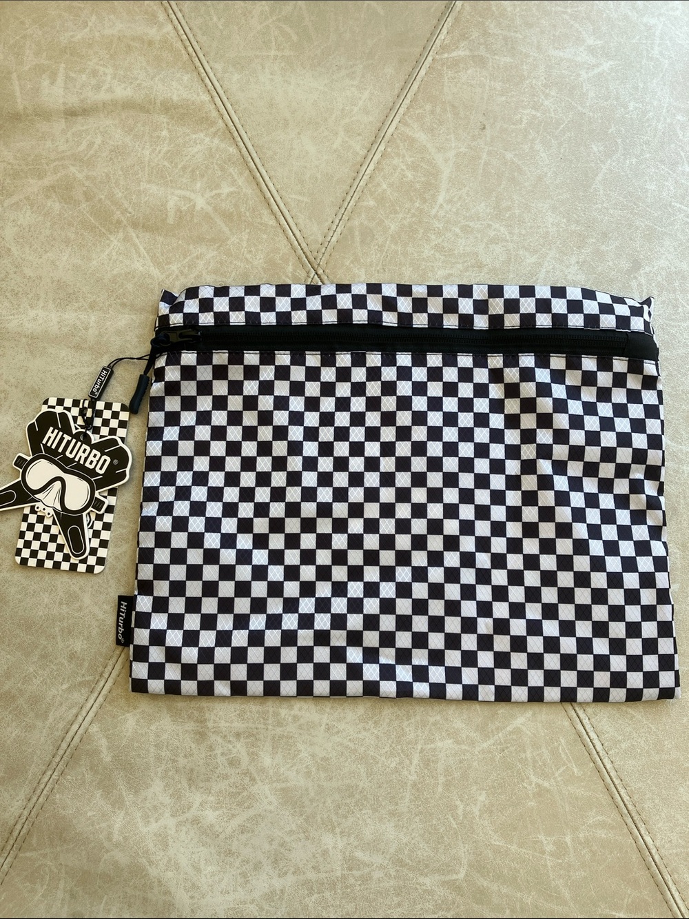 HITURBO “Born To Dive” Black & White Checkered Scuba Gear Zipper Pouch NWT